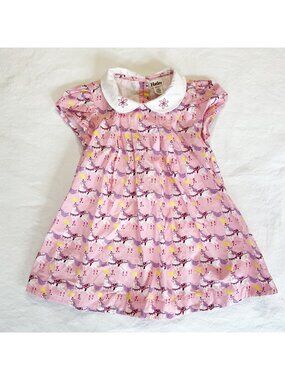 Hatley Pink Unicorn Baby Dress Embroidered Collar Matching Diaper Cover 18-24M